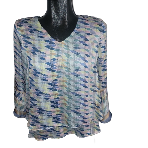 Bali Tops - Bali Geometric Patterned Pastel Colored Blouse XS